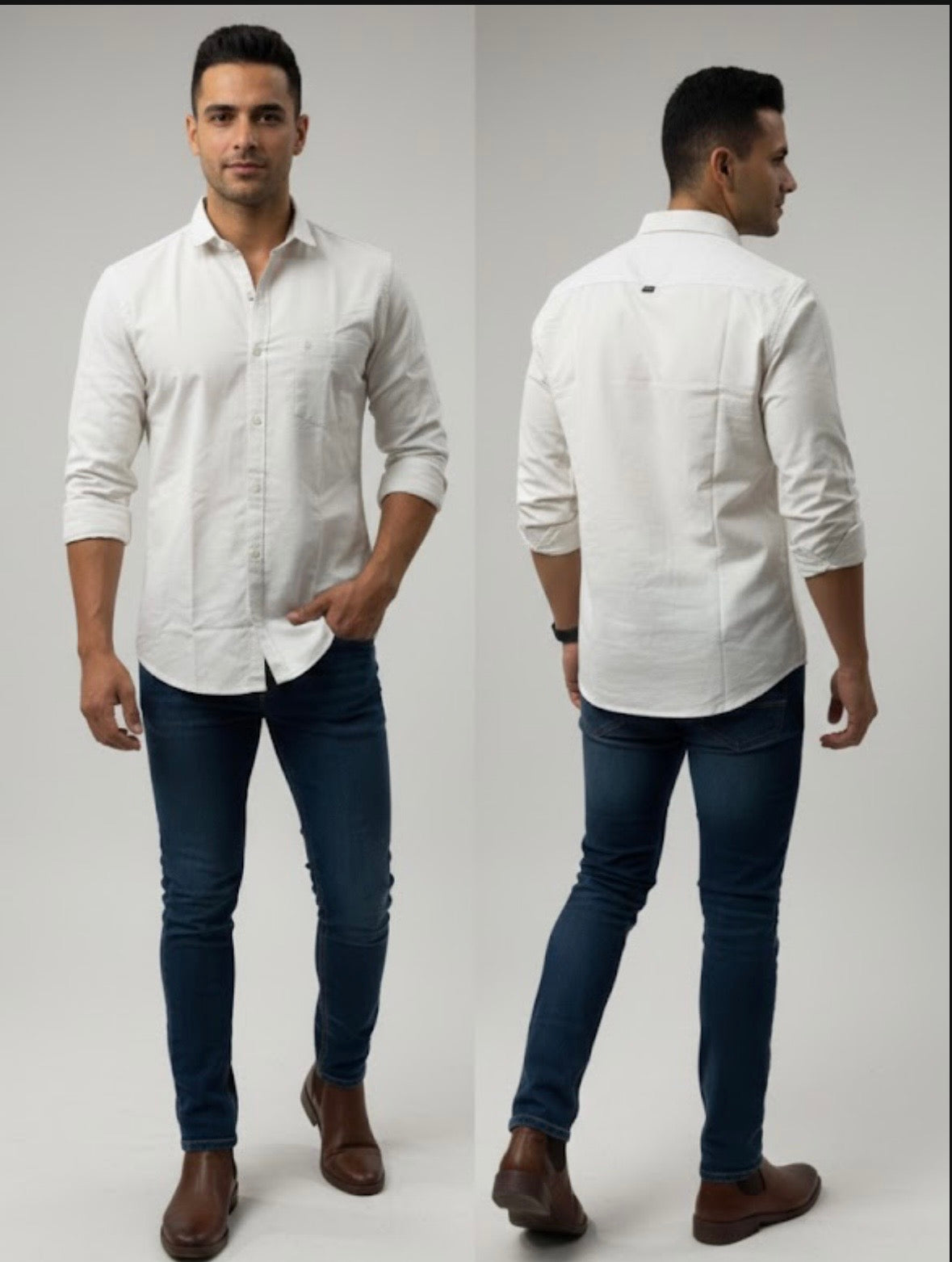 Primary Choice: Men’s Off-White Slim Fit Solid Cotton Casual Shirt