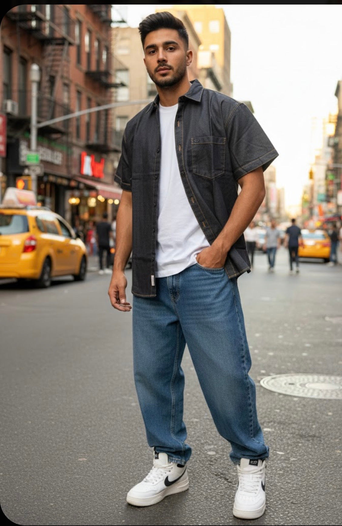 Men’s Charcoal Grey Denim Short Sleeve Shirt